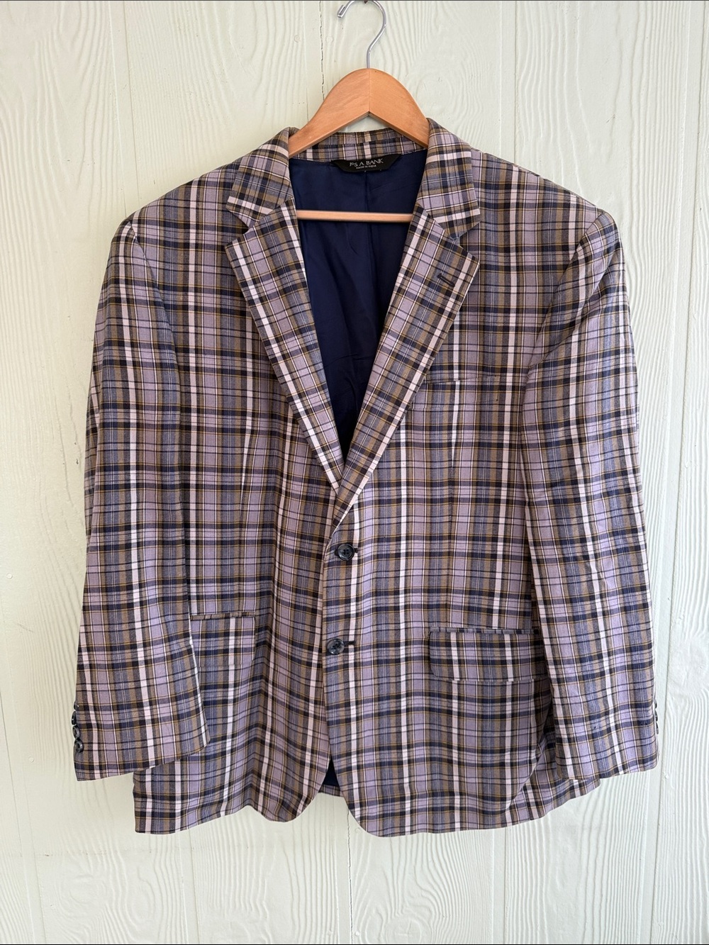 Jos A Bank Classic Plaid Men's Blazer - Gray, Blue & Brown